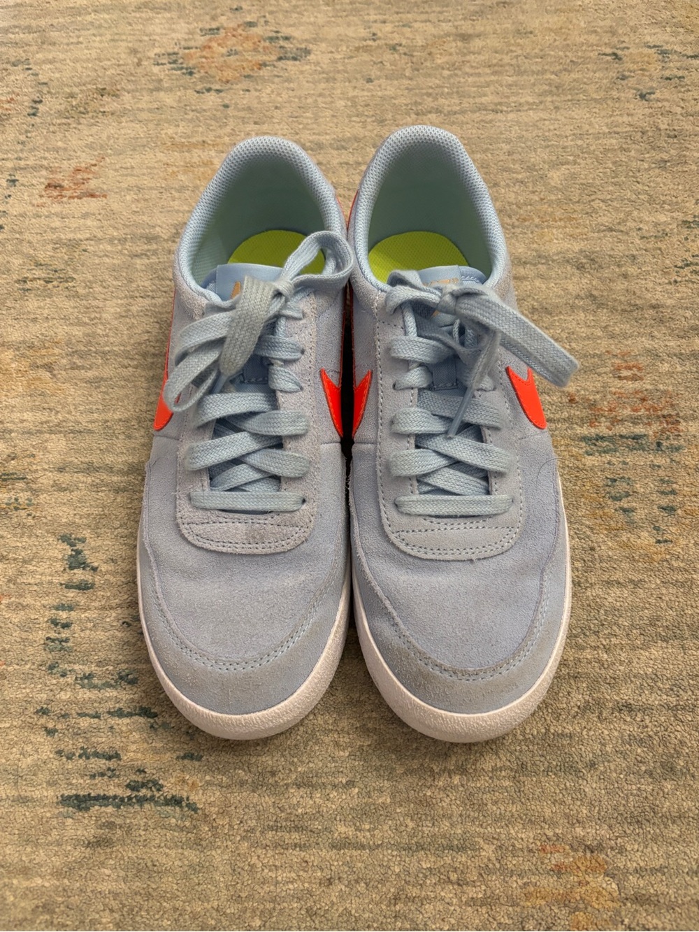 Nike BoysLight Blue Suede Sneakers with Bright Orange Swoosh